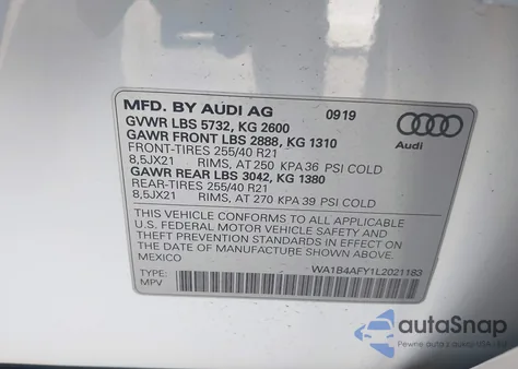 2020 Audi Sq5 Premium Plus Tfsi Quattro Tiptronic z USA, uszkodzony, nr VIN WA1B4AFY1L2021183